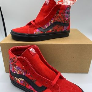 New Rare Vans Sk8 Hi Red Flower mens 6 womens 7.5